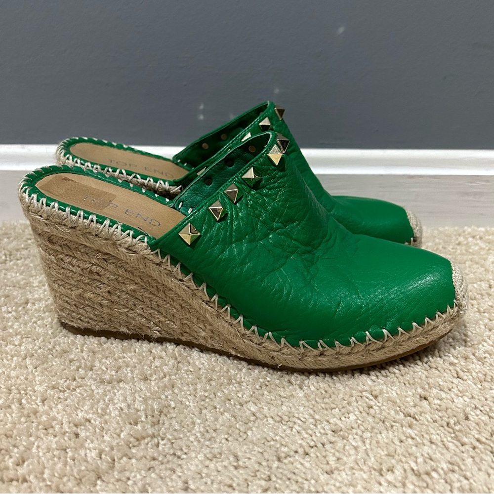 Top End Green Leather Espadrille Heel Size 38